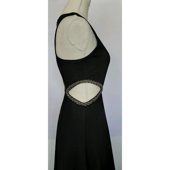 Lovers + Friends Sz S Black Sleeveless Maxi Dress with Side Silver Bead Cutouts - Picture 5 of 11